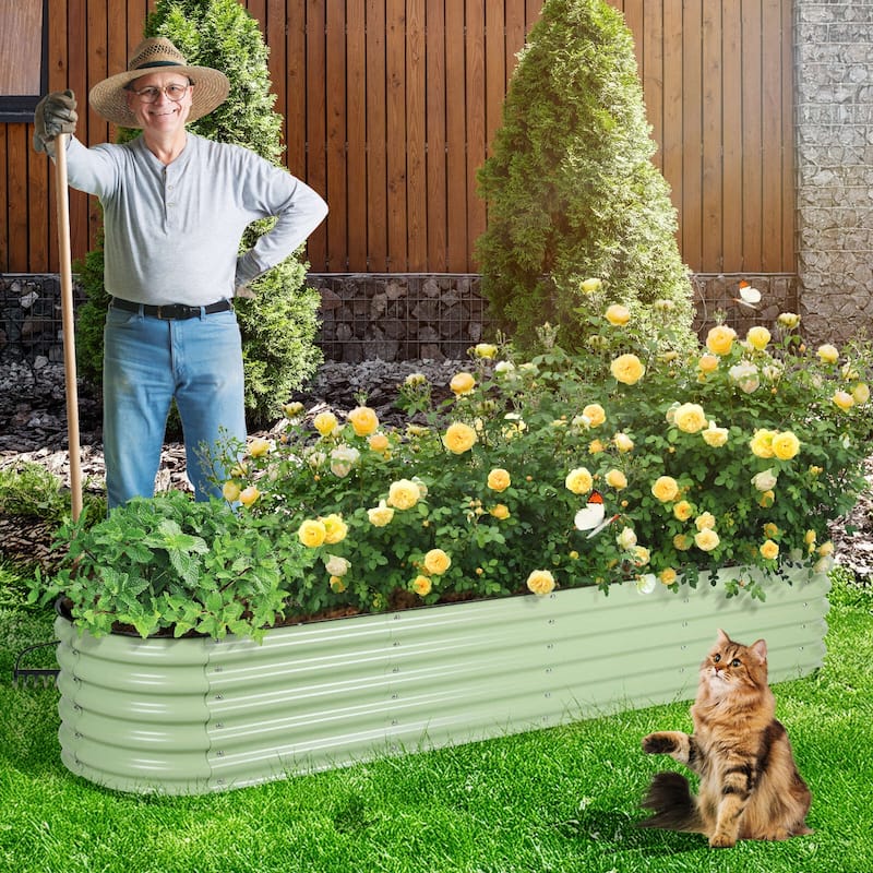 Aoodor 9-in-1 Modular Aluzinc Metal Raised Garden Bed - Outdoor Garden Planter Box for Vegetable, Flower, Herb - N/A - Green