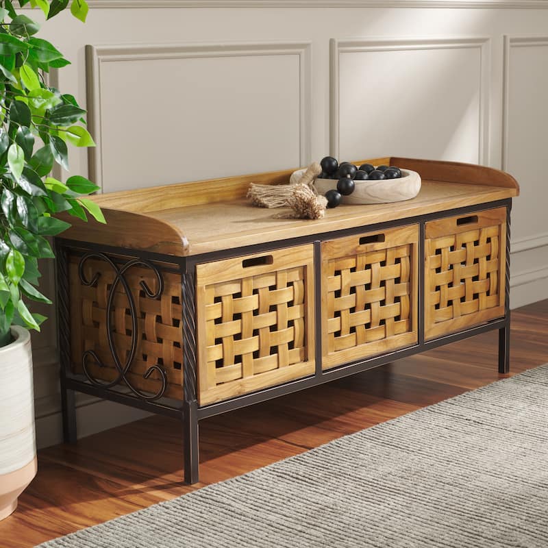 SAFAVIEH Toshie Honey Oak Storage Bench - 42.5" x 15.5" x 20" - 43Wx16Dx20H - Oak