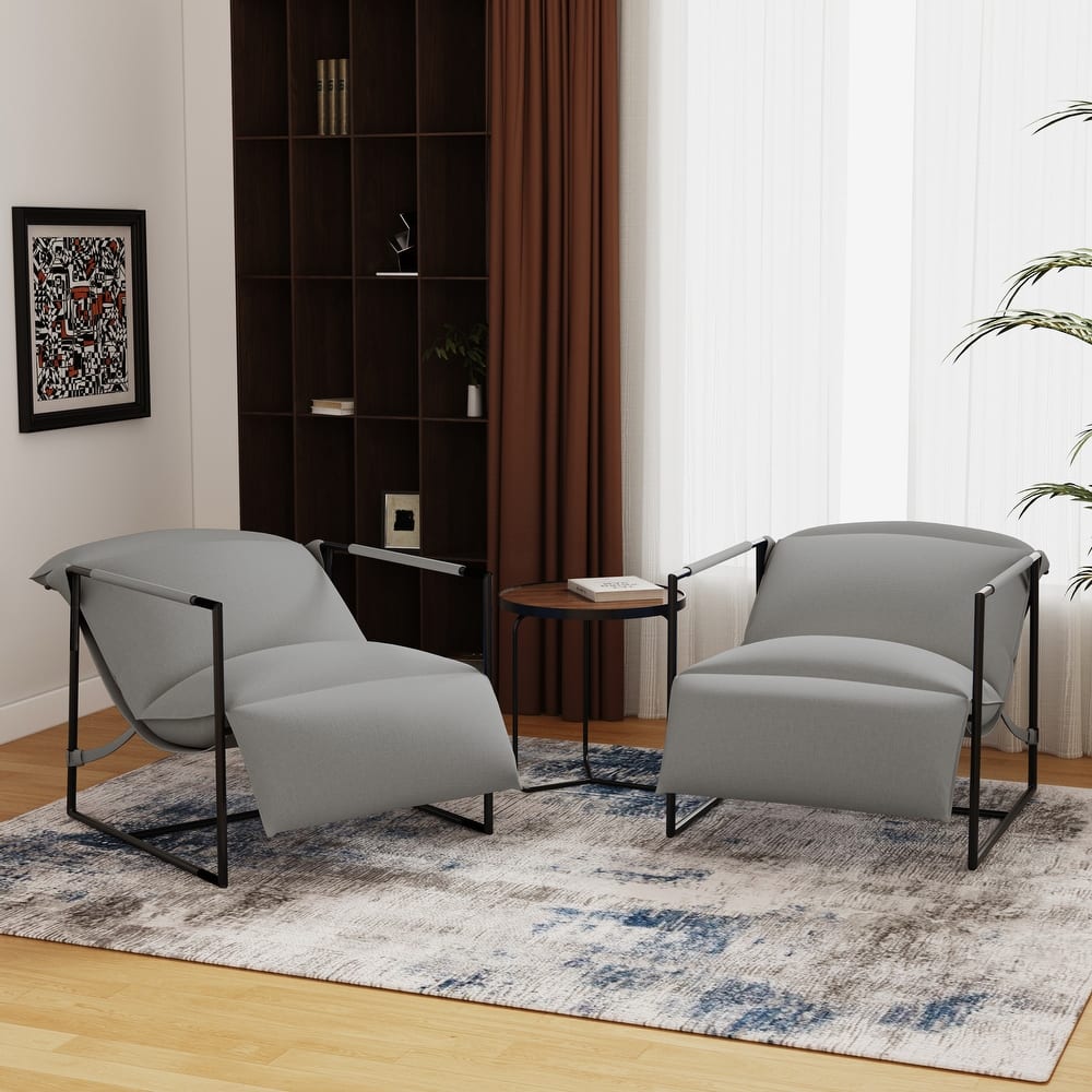 Metal Framed Sling Fabric Accent Chair Set of 2