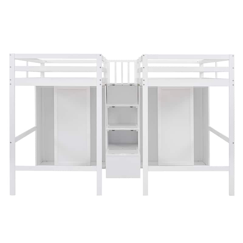Double Twin Loft Beds with Wardrobes and Staircase