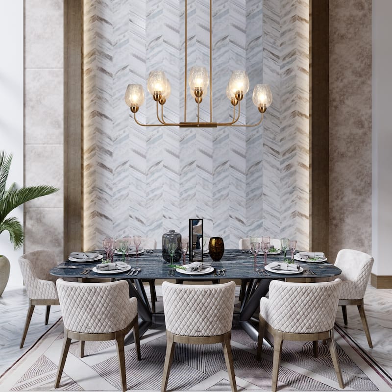 Modern 8-Light Gold 42 IN. Chandelier Textured Glass Kitchen Island Light - W 42" x H 16"