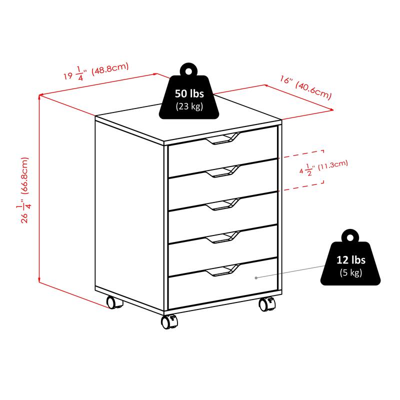 Halifax 5-Drawer Mobile Cabinet Charcoal Finish