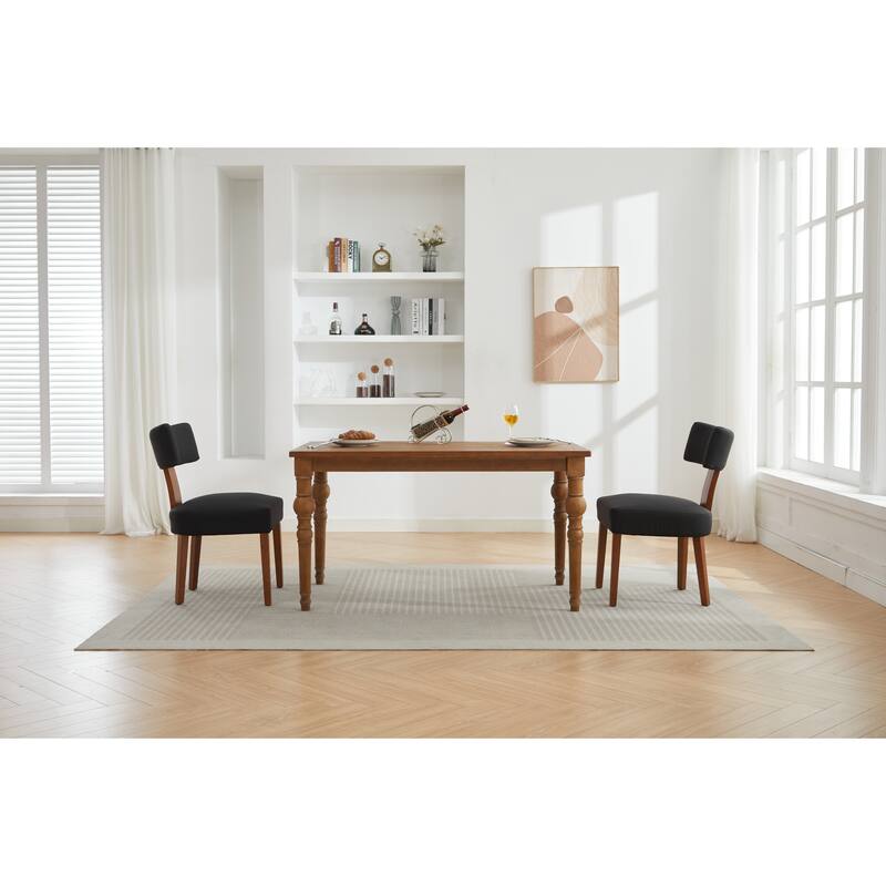 Set of 2 Linen Fabric Modern Armless Dining Chairs With Curved backrest and Solid Wooden Legs for Dining Room Living Room ,Black