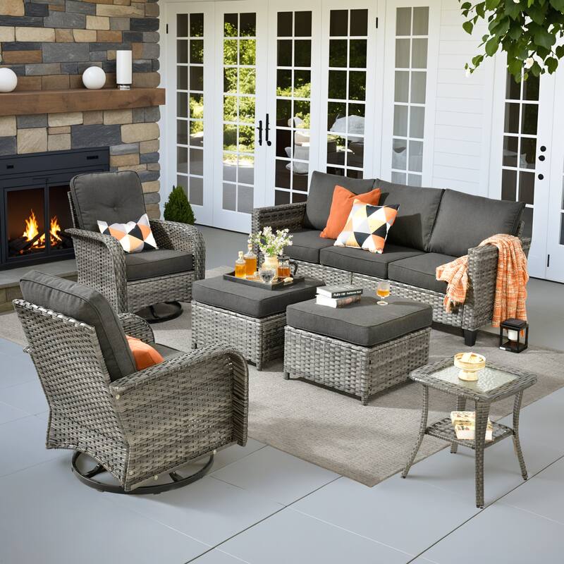 XIZZI 6-Piece Patio Furniture Conversation Set with Swivel Chairs - Black