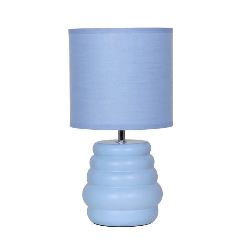 Ribbed Ceramic Table Lamp with Drum Shade - 12.75" - Blue