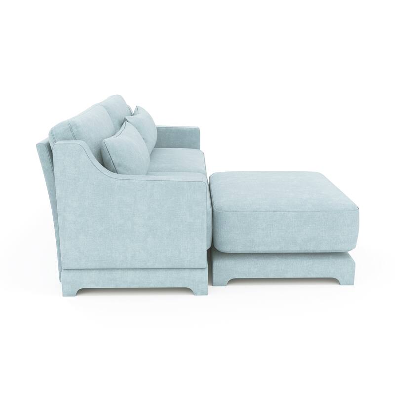 73.2" Chenille 2-Seater Sofa with Ottoman, 2 Pillows & Solid Wood Frame