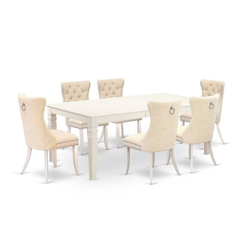 7 Piece Dinette Set - Rectangle Dining Table with Leaf & 6 Linen Chairs
