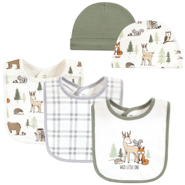 slide 1 of 1, Hudson Baby Infant Boy Cotton Bib and Caps Set, Forest Animals, One Size - Forest Animals - One Size One Size - Forest Animals