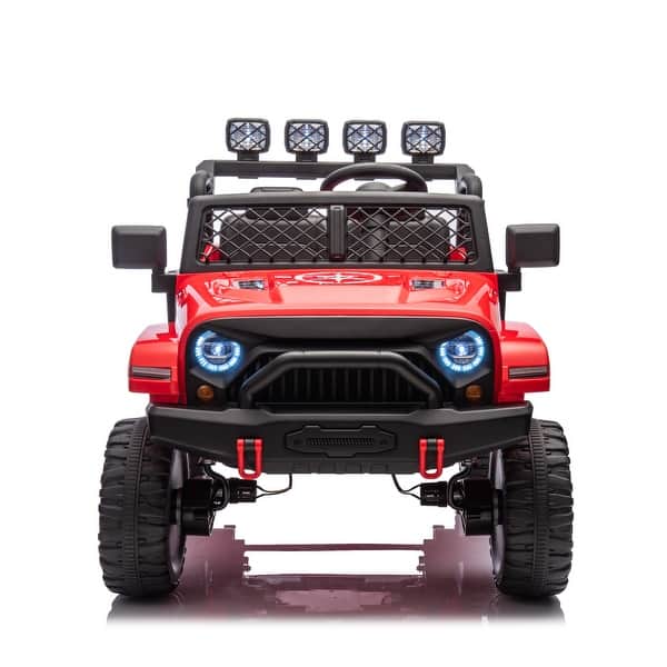 slide 2 of 28, 24V 4WD Kids Ride On Truck, 2 Seater with Remote Control, Metal Suspension, Music, LED Lights, Off-Road Toy Red