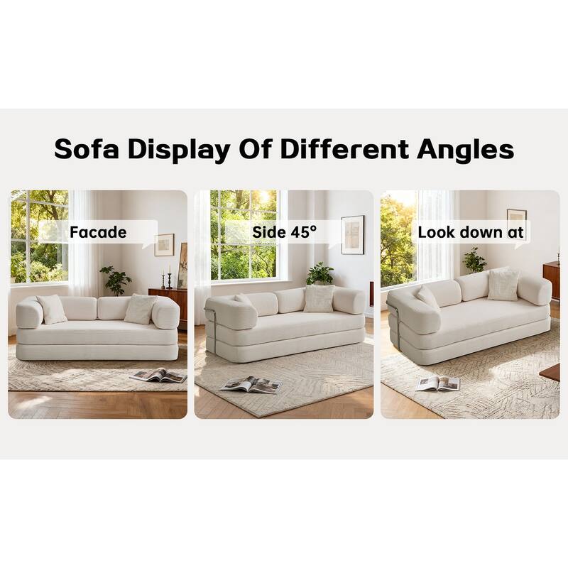 Modular Convertible Sofa Bed Floor Couch with Steel Frame, Simple Sofa Couch Lounge Sleeper Bed for Living Room