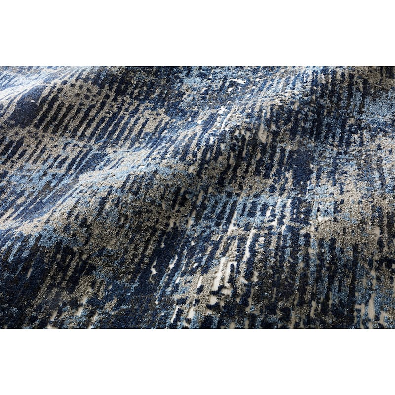 Alexander Home Cassidy Modern Abstract Area Rug - 1' 5" x 7' 7" - Dark Blue/Grey - Runner