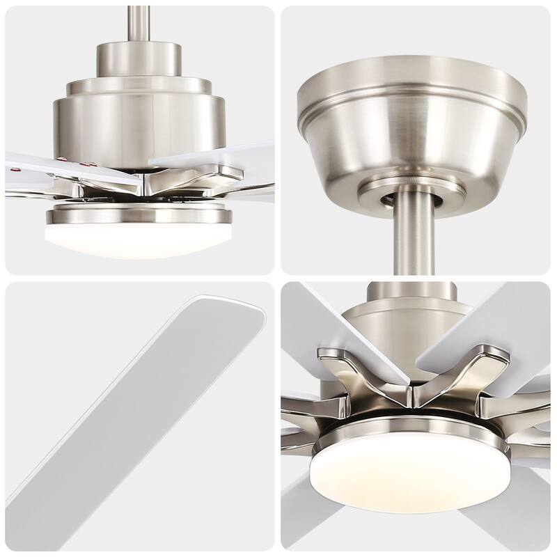 52" Reversible DC Motor Ceiling Fan with Remote/APP Control Dimmable 3-color Temperature, 8 ABS Blades Ceiling Fan Chandelier