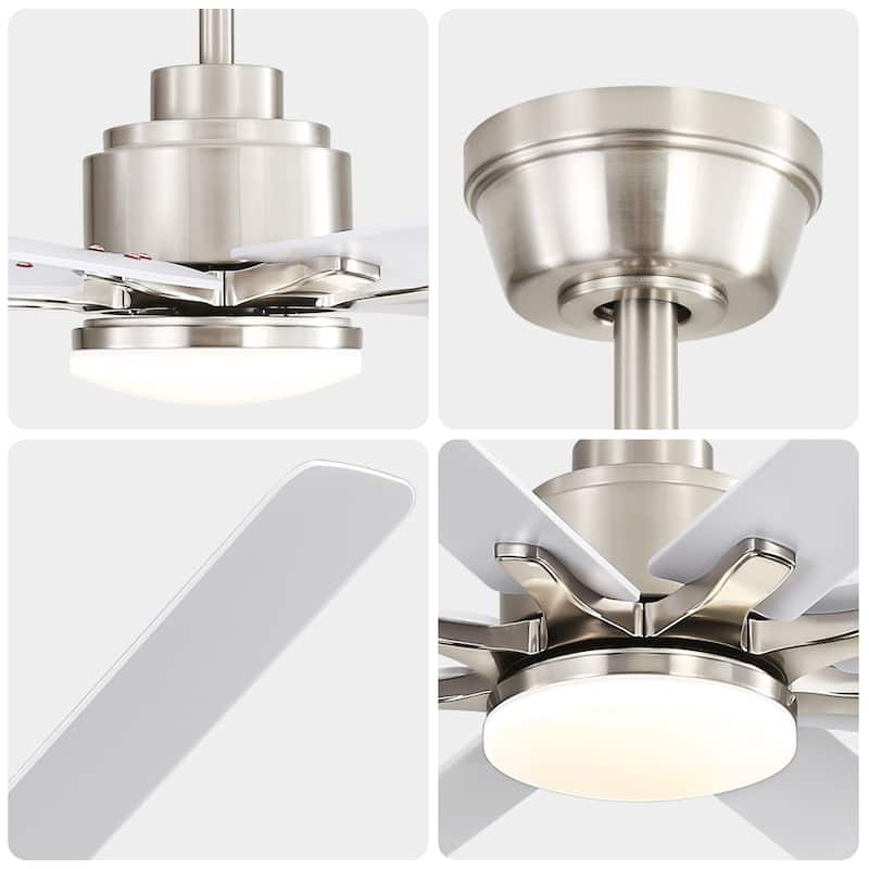 52" Smart Ceiling Fan With Lights, 6 Wind Speed With 8 Black ABS Blades - Silver+White
