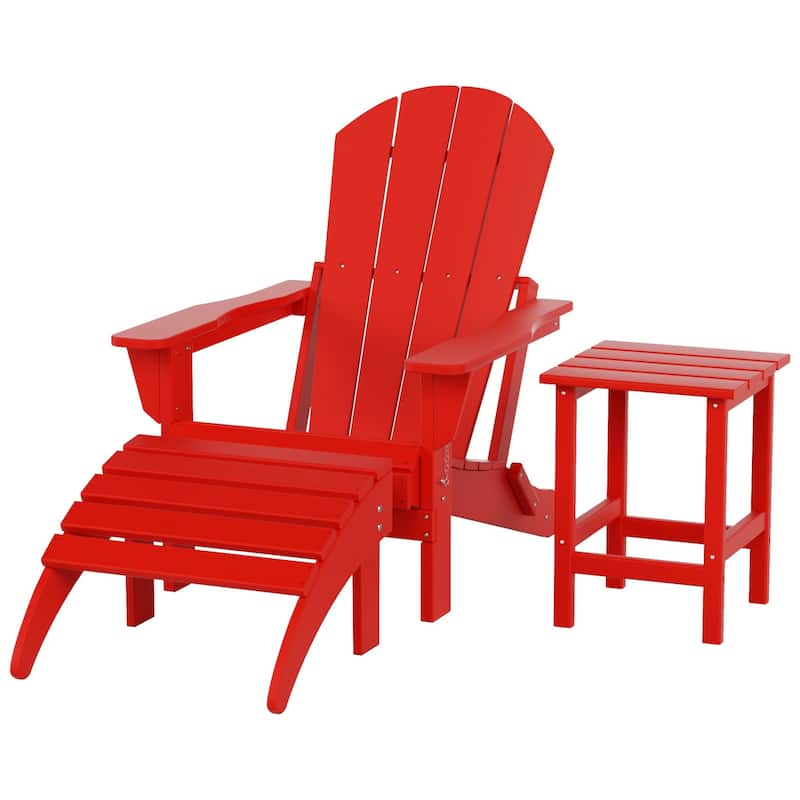 Polytrends Laguna Hdpe All Weather Outdoor Patio Foldable Adirondack Chair With Ottoman And Side Table (3-Piece Set)