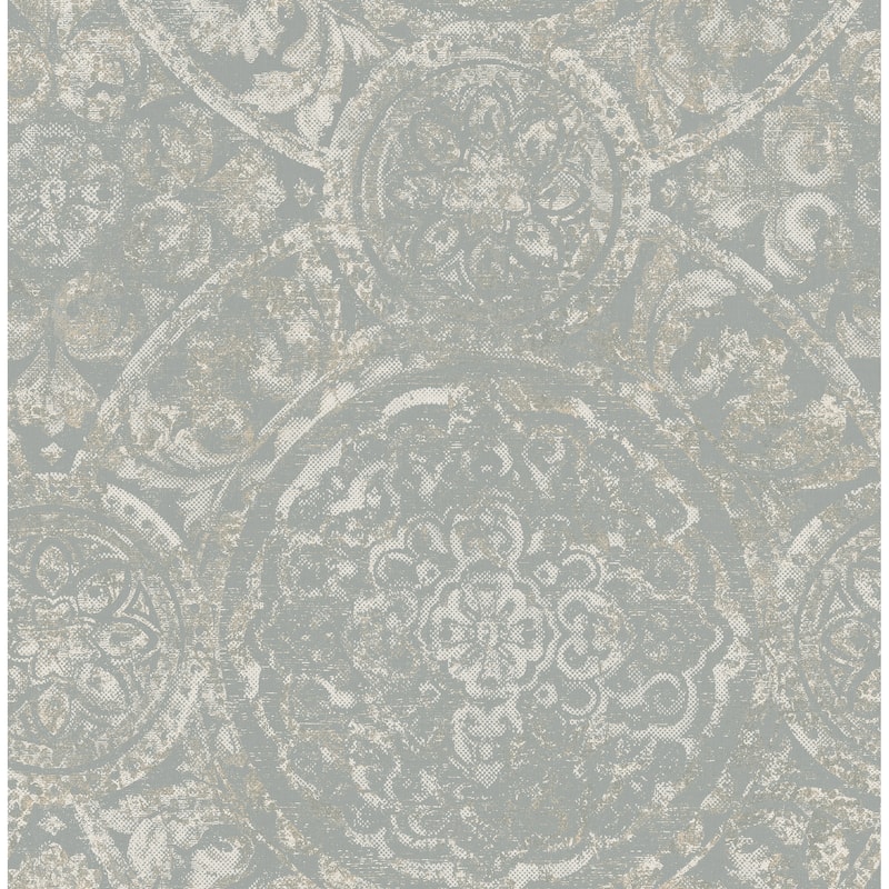 Seabrook Designs Ibiza Medallion Unpasted Wallpaper - 20.5 in. W x 33 ft. L - Grey