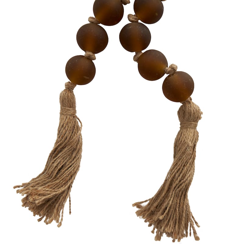 Glass Handmade Round Frosted Beaded Beaded Garland with Tassel with Knotted Brown Jute - Orange - Roche River Decor