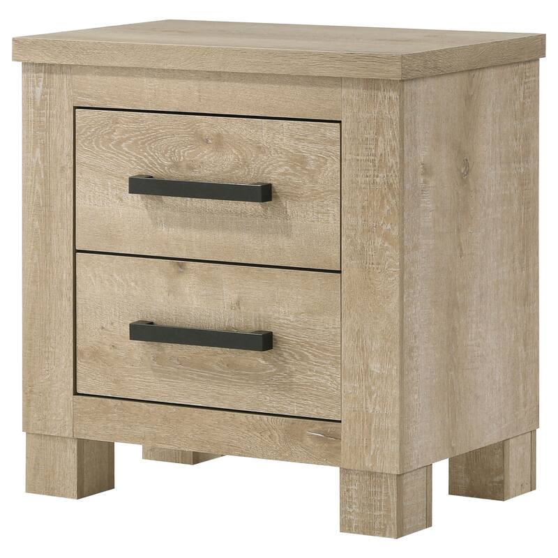 Rustic Weathered Oak 2-Drawer Nightstand with Dark Bronze Handles