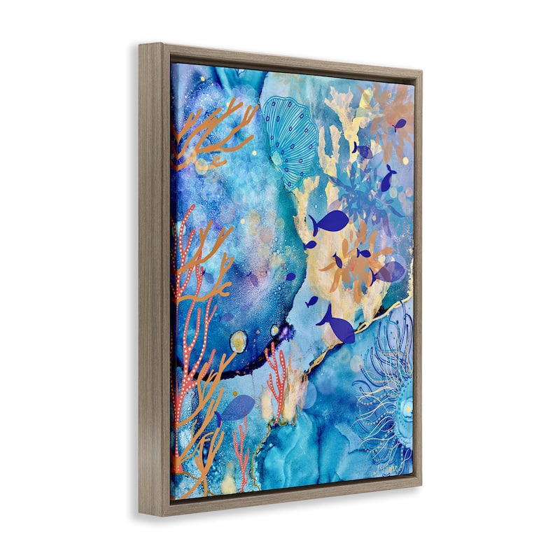 Stupell Coral & Sea Life Collage Framed Floater Canvas Wall Art Design By Amy Tieman