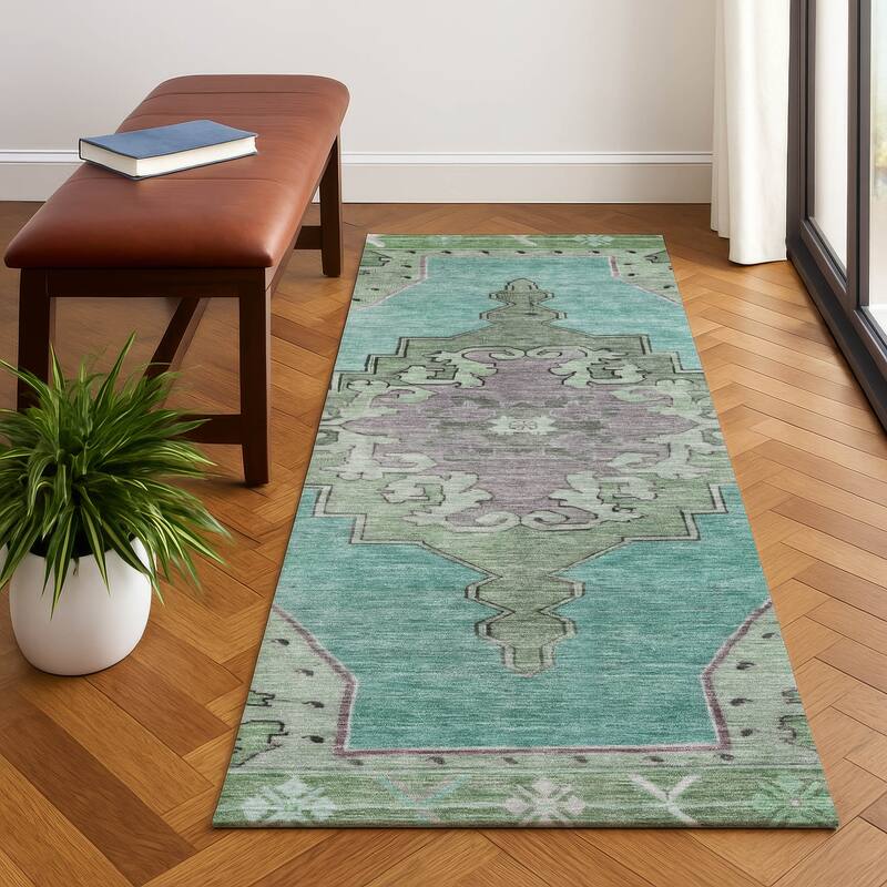 Premium Washable Super Soft Vintage Traditional Mayfield Rug - Teal - 2'3" x 7'6"