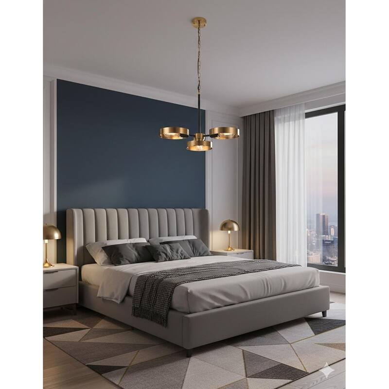 3-Light Black And Golden Bornze Chandelier