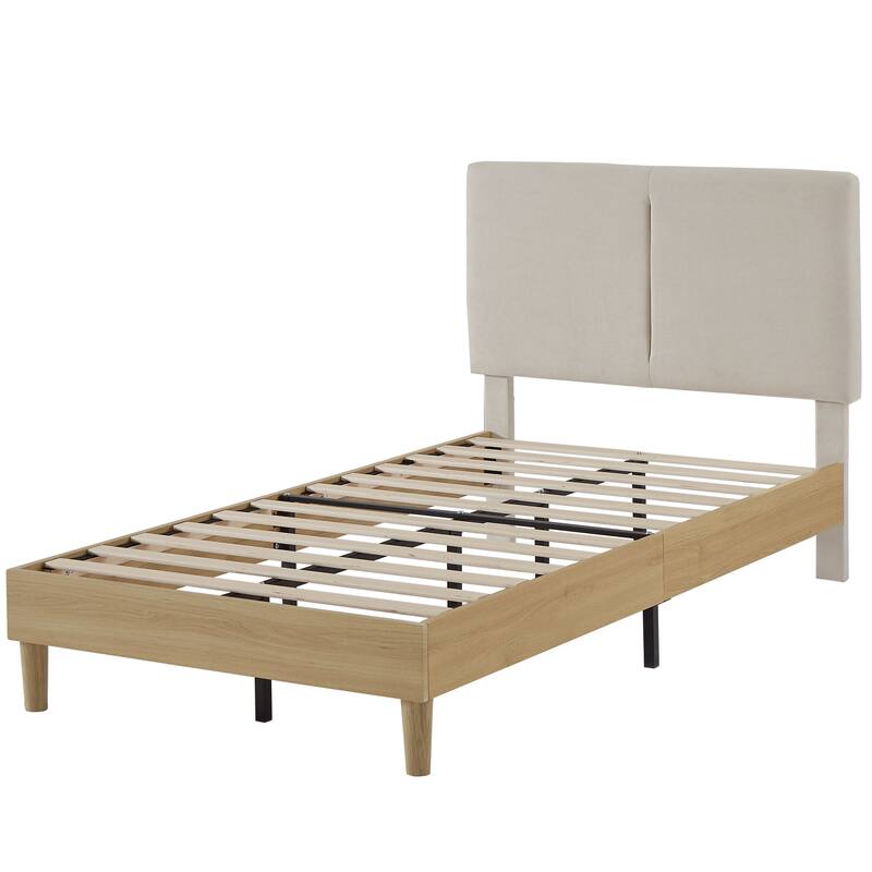 VECELO Upholstered Platform Bed Frame with Adjustable Headboard, Solid Wood Slats, No Box Spring Needed, Twin/Full/Queen Size