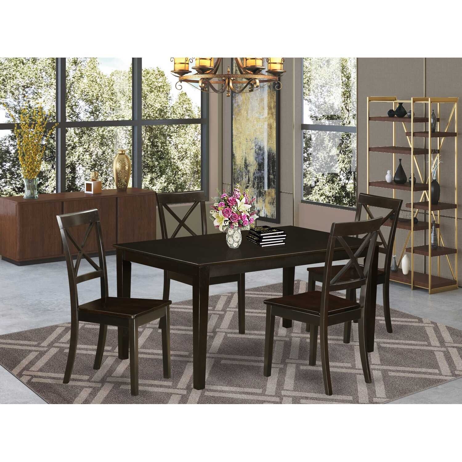 HomeStock 5-Piece Rectangle Cappuccino Finish Solid Wood Top Dining table with 4 Chairs