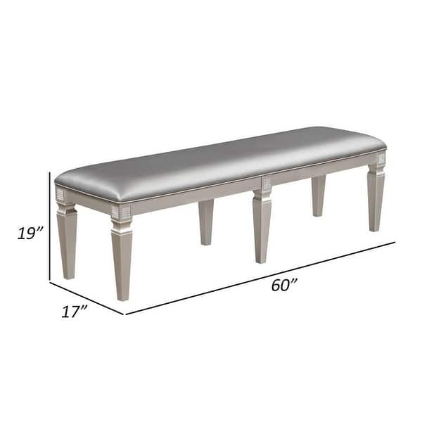 60 Inch Sparkling Silver Grey Faux Leather Dining Bench with Wood Frame - 60 L x 17 W x 19 H Inches
