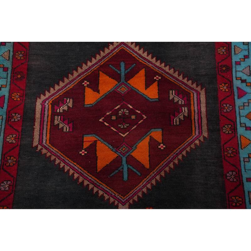 Hand Knotted Oriental 100% Wool Carpet Traditional Geometric Greys & Charcoal Ardebil Runner Rug - 13' 5'' X 3' 8''
