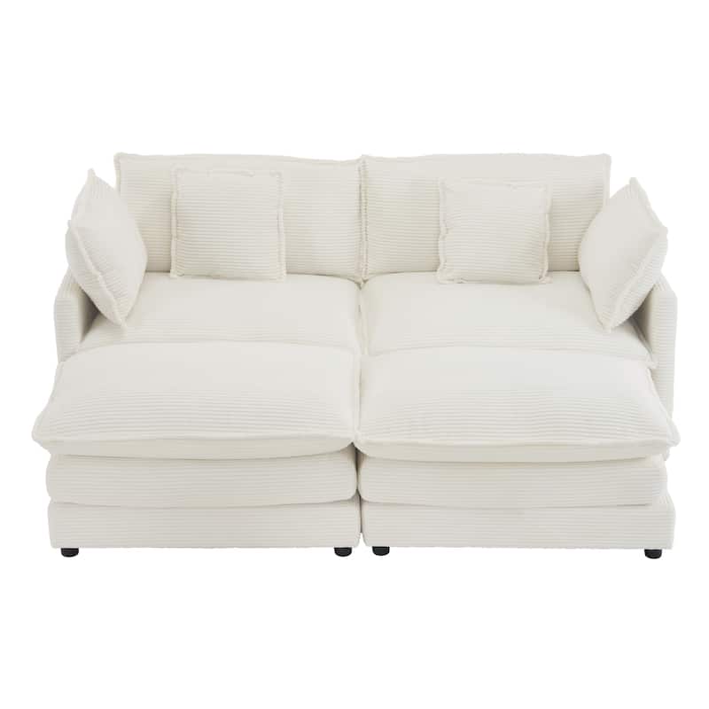 75.6" Corduroy Upholstered Modular Sleeper Sectional Sofa with Side Storage Pockets