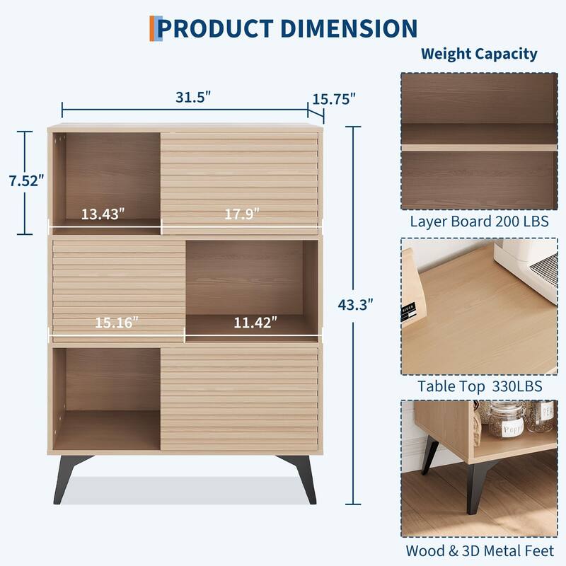 Render 3-Tier Display Cabinet - Walnut Storage Stand for Retail, Living Room & Entryway