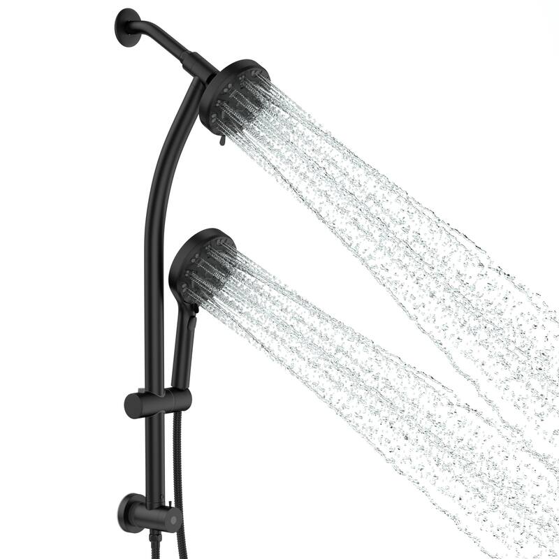 Lordear 4.7inch 8-Setting Shower system with Pause Switch-Brushed Nickel/Chrome Polished/Matte Black - Black