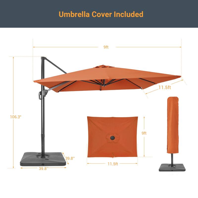 LIVOOSUN 11.5x9FT Aluminum Cantilever Patio Umbrella Solution-Dyed Fabric w/Base