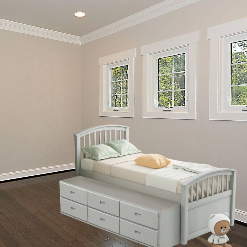 Drawers storage bed Gray twin bed Solid Wood bed platform