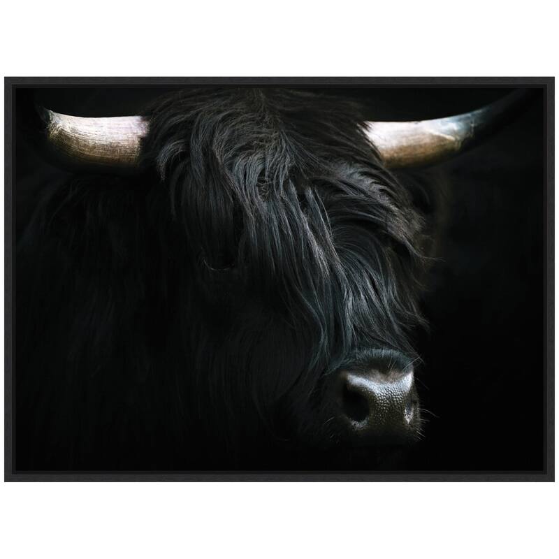 Kate and Laurel Sylvie Minimalist Black Highland Cow Framed Canvas by Michael Schauer