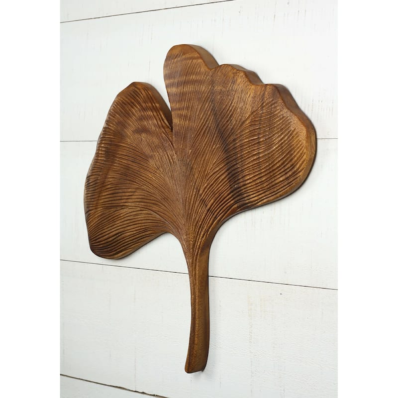 12" Hand Carved Wooden Ginkgo Leaf Wall Panel Nature-Inspired Botanical Wall Art, Rustic Home Decor
