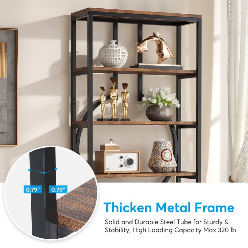 Industrial 71 Inch Bookshelf, 5-Tier Etagere Bookcase Storage Rack Display Shelf for Home and Office - Rustic Brown