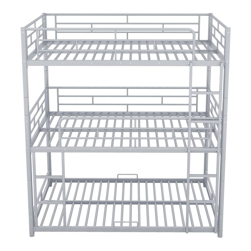 Metal Triple Bunk Bed Frame Sturdy Steel Slat Support