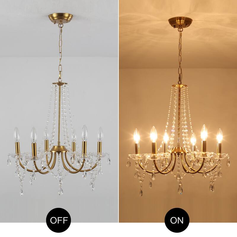 6-Light Farmhouse Crystal Chandelier, Candle Style Chandelier for Living Room Kitchen Island Dining Foyer