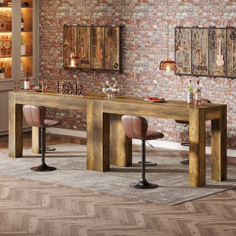 63" Wooden Counter Height Bar Table, Rectangular High Top Dining Table for Kitchen, Home Bar, Living Room