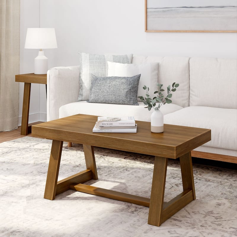 Plank and Beam Classic Rectangular Trestle Leg Coffee Table - 40" - Pecan Wirebrush