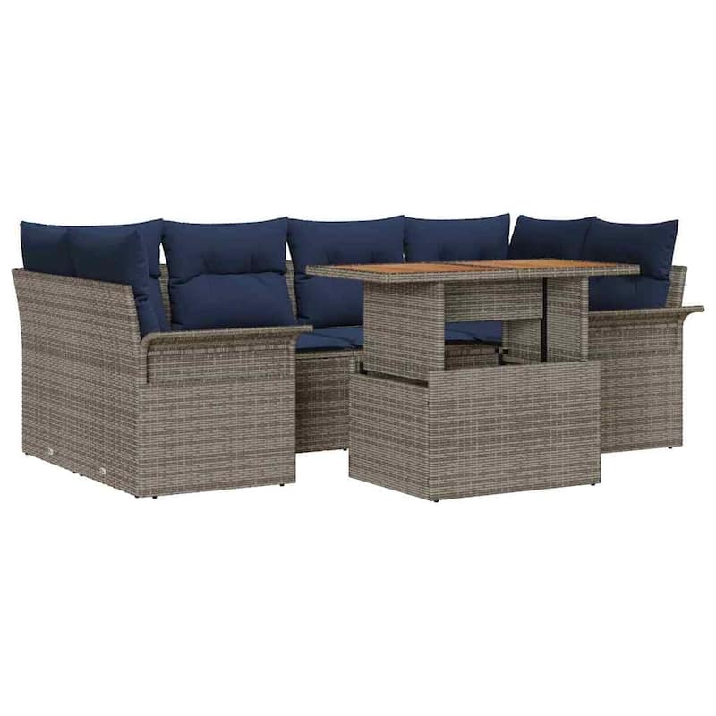 vidaXL 7 Piece Garden Sofa Set with Cushions - 92.1×52.2×27.2