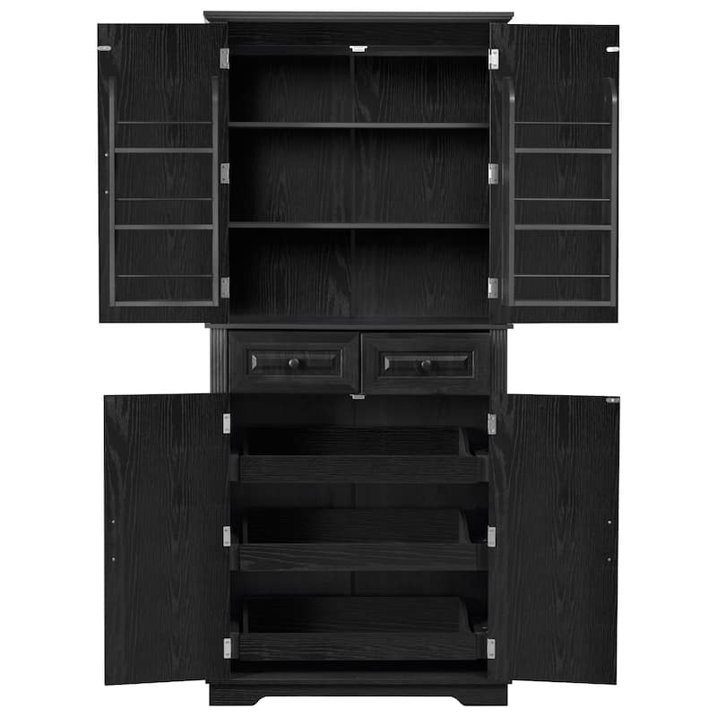 71" Tall Kitchen Pantry Cabinet with 3 Pull-Out Organizers, Freestanding Cupboard With Adjustable Shelves, Versatile Storage