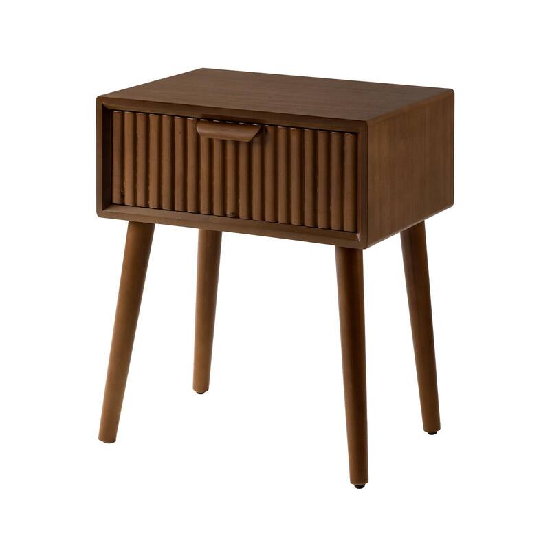 COSIEST Modern Brown Solid Wood Nightstand with Drawer - 1-drawer