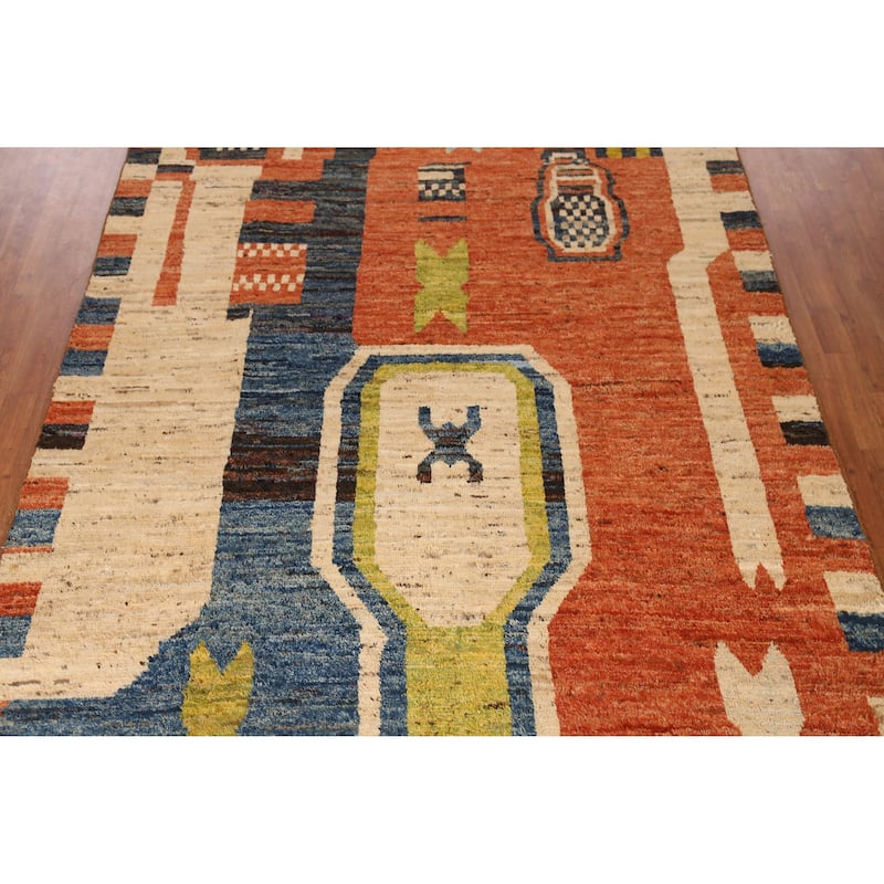 Orange Moroccan Oriental Area Rug Hand-Knotted Bedroom Wool Carpet - 6'10" x 9'7"