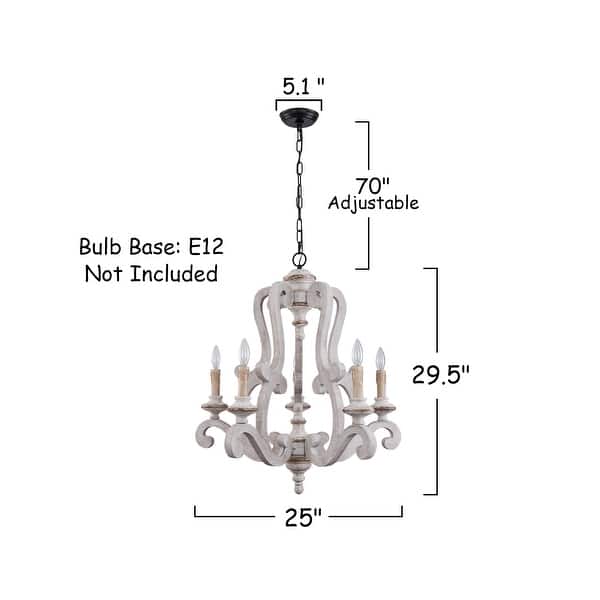 dimension image slide 1 of 3, Bella Depot 5-Light Vintage Distressed Wood Pendant Light, Retro French Country Chandelier
