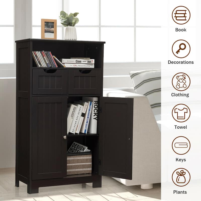 Gymax Bathroom Floor Cabinet Wooden Storage Organizer w/Drawer Doors - See Details