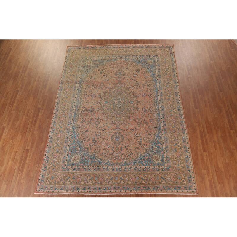 Hand Knotted Oriental 100% Wool Carpet Traditional Floral Pink Mashad Area Rug - 12' 9'' X 9' 6''