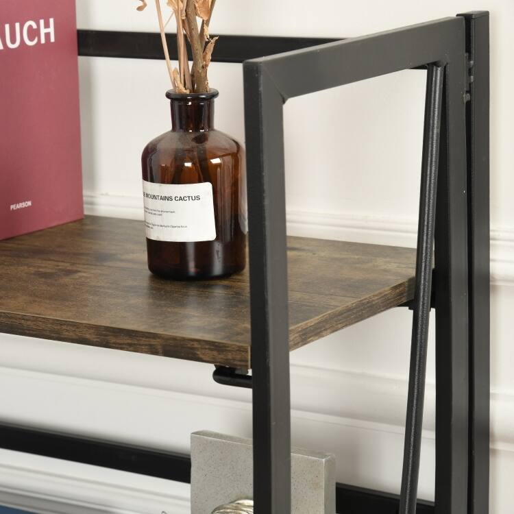 Folding 4-Tier Industrial Bookshelf - No-Assembly, Sturdy Brown & Black Bookcase for Home Organization