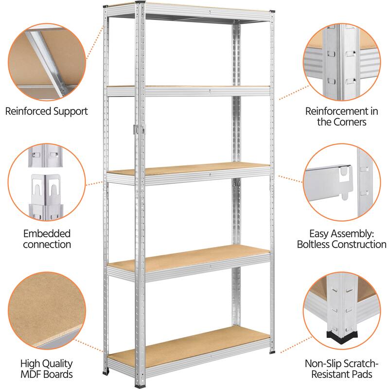 Yaheetech Adjustable 5-Tier Shelf Metal Storage Rack for Home/Office/Garage - 35.5″ L × 12″ W × 71″ H