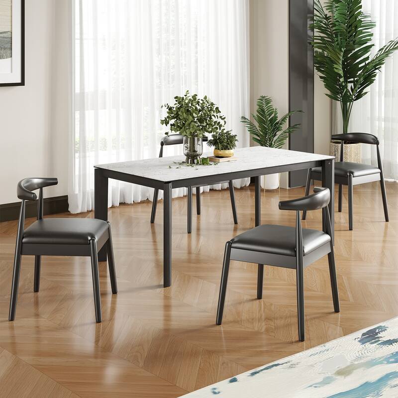 Black Dining Chair Set of 2 Side Chair Leather Office Chair Meeting Room Chairs with Curved Backrest